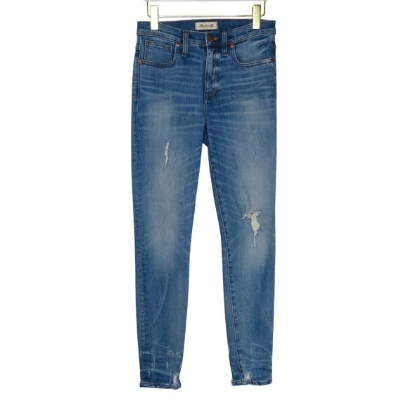 Madewell 9" High Rise Skinny Jeans Size 27 Distressed Ripped Medium Wash - Picture 6 of 14